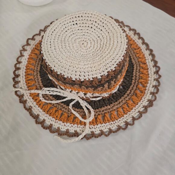 None Accessories - Vintage Womens Straw Hat Italy 1970’s Artificial Silk Bucket Woven Mod